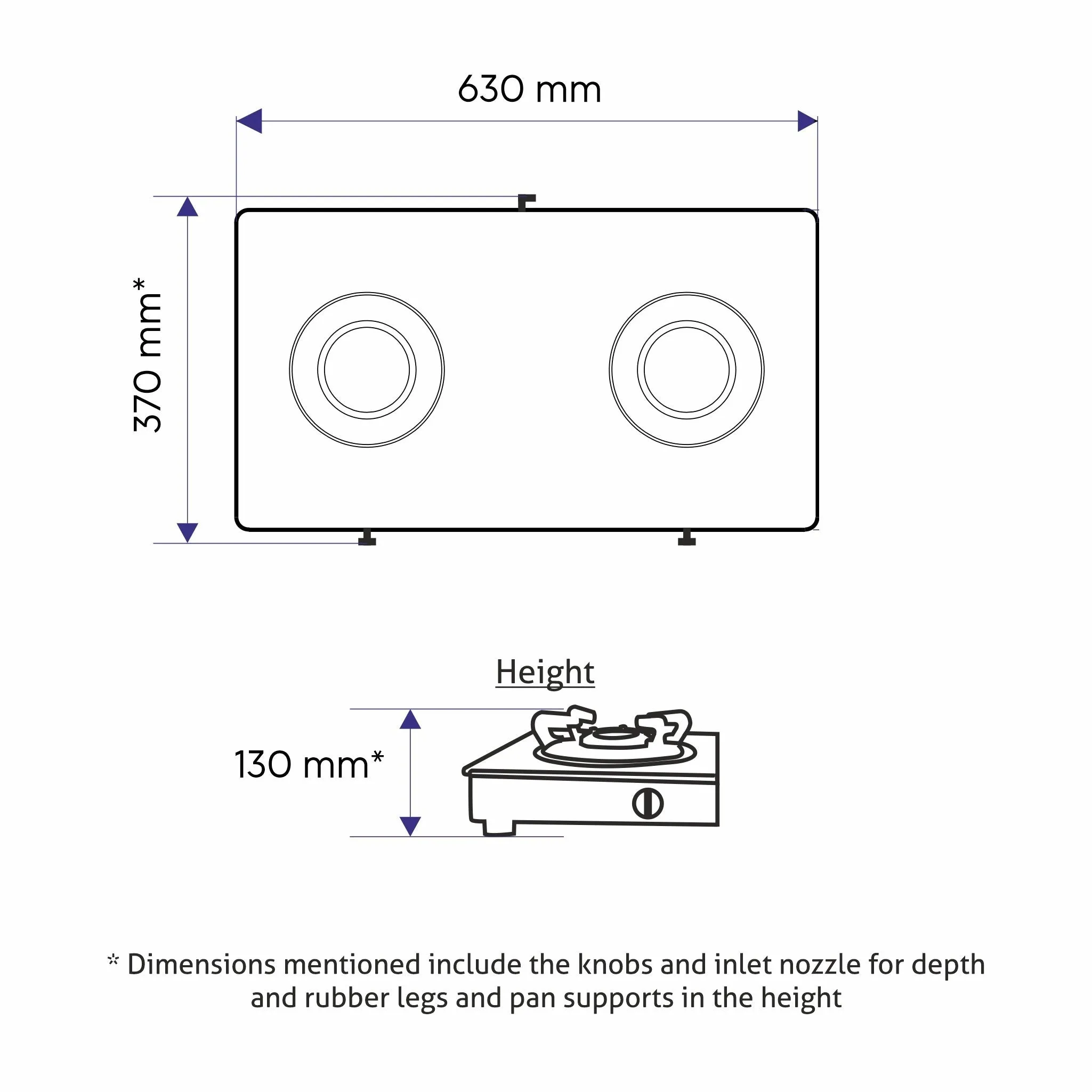 2 Burner  Glass Gas Stove Extra Large with Brass Burner Black (1020 GTXL BB BL)