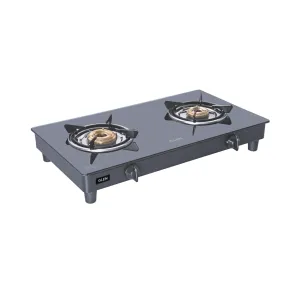 2 Burner  Glass Gas Stove Extra Large with Brass Burner Black (1020 GTXL BB BL)