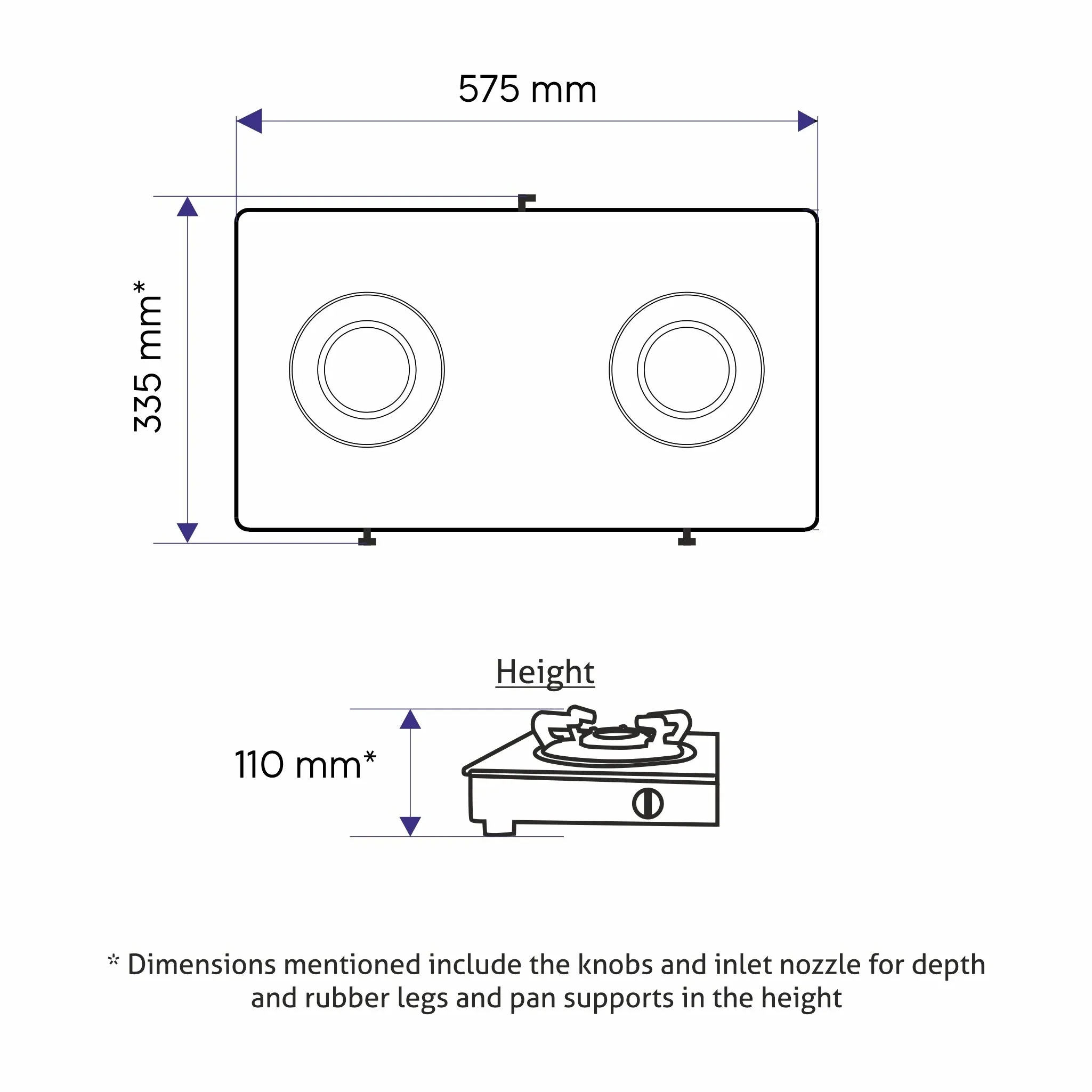 2 Burner  Glass Gas Stove Junior with Brass Burner (1020 GTJU BB)