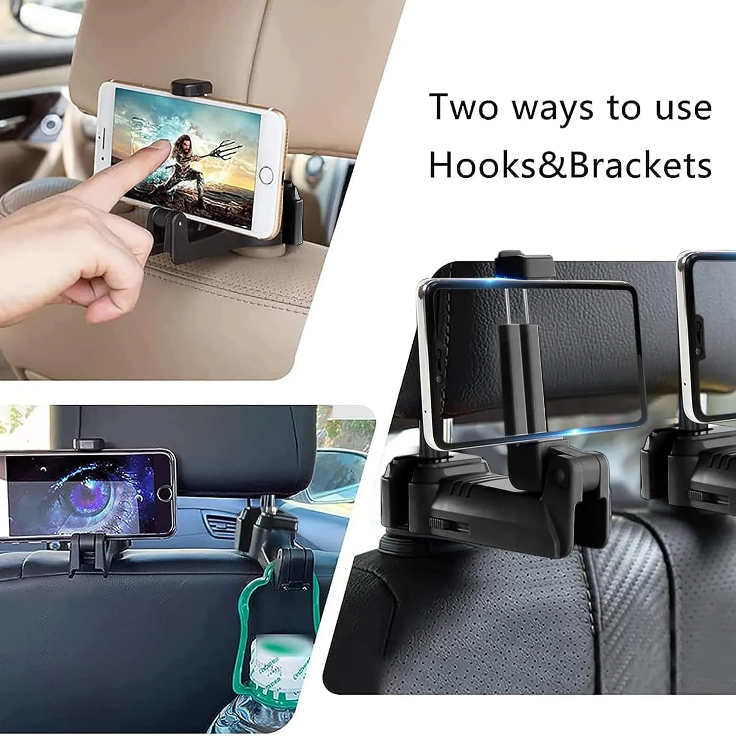 2 In 1 Headrest Hook And Phone Holder Grey