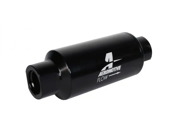 Aeromotive Filter, In-Line, 10 Micron Microglass Element, ORB-10 Port, Bright-Dip Black, 2" OD - 12350