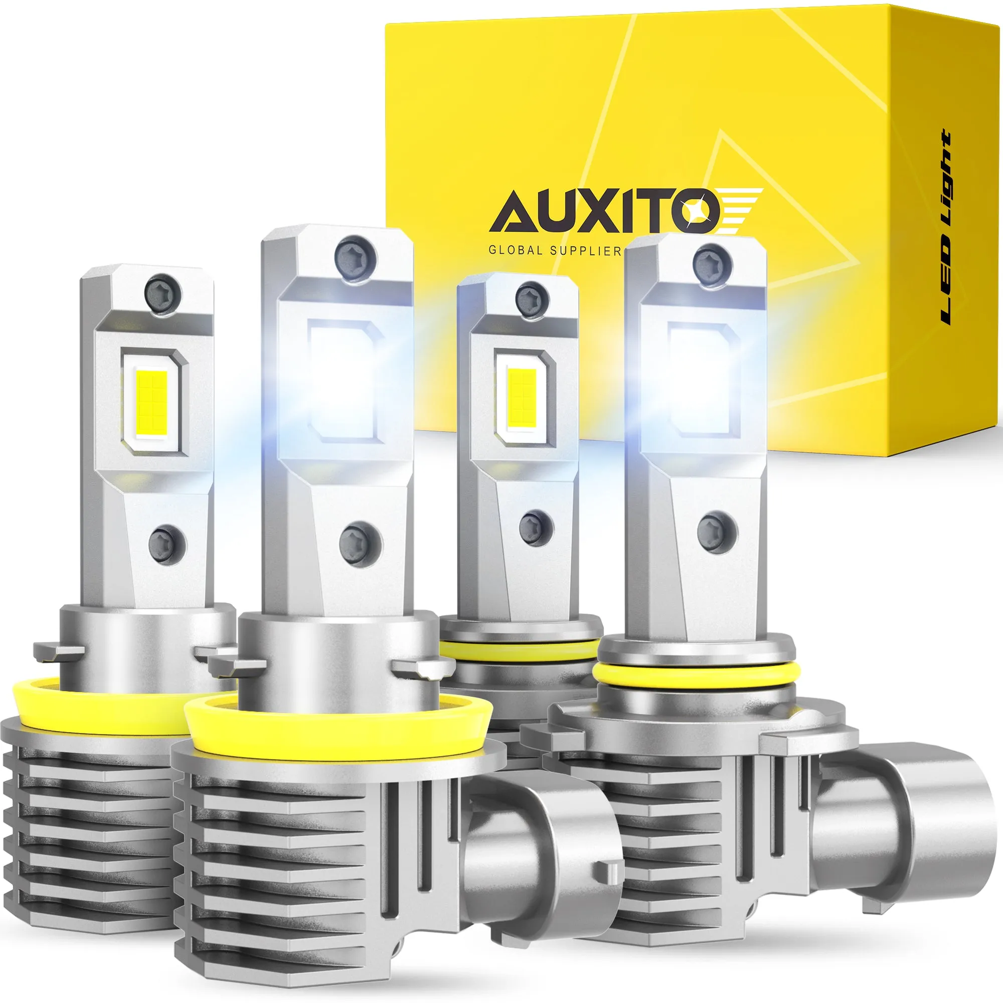 AUXITO 9005/HB3 H11/H8/H9 LED Bulbs Combo, 50000LM 6500K Cool White, 120W Fanless, 2 Pairs