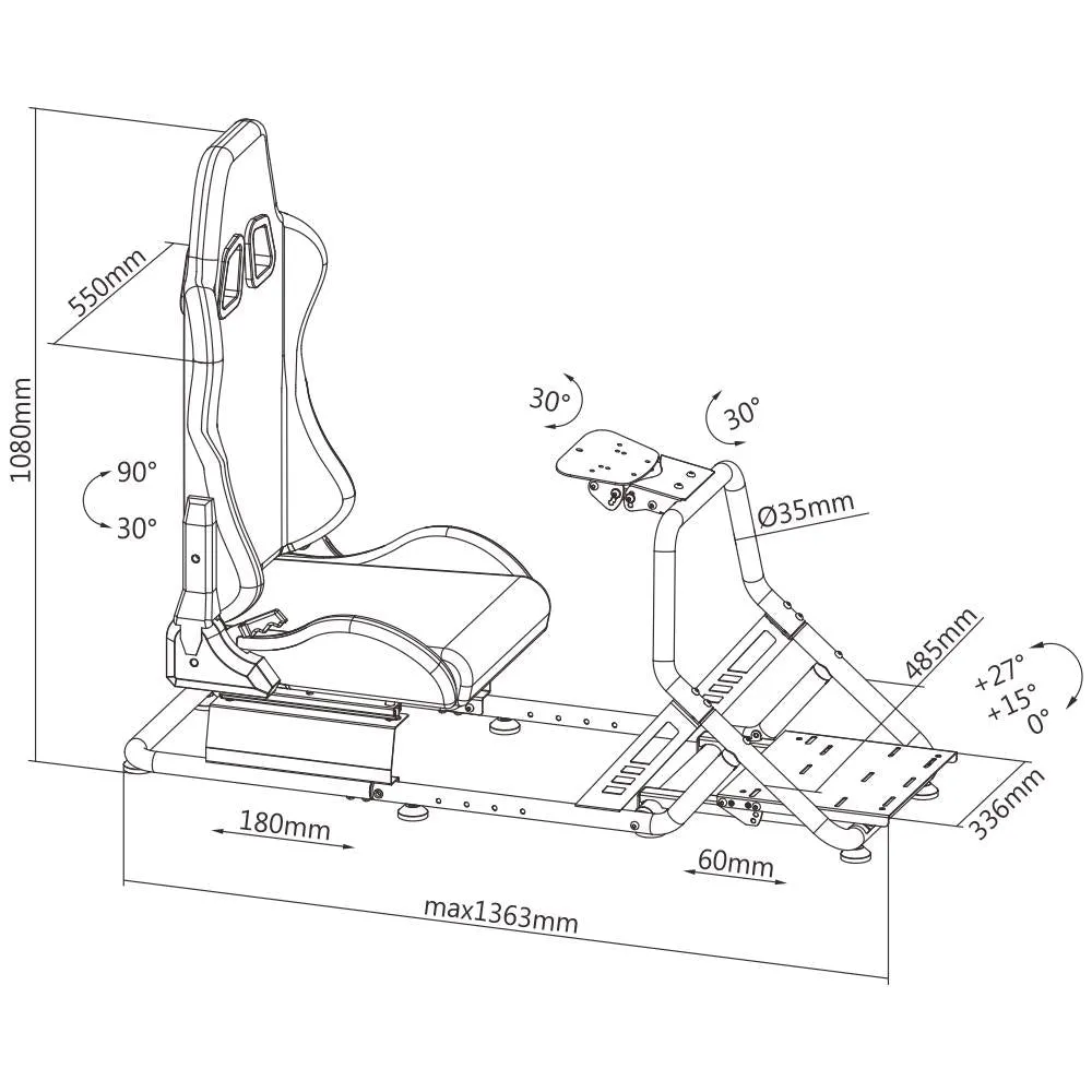 Brateck LRS09-BS01 Racing Simulator Gaming Cockpit with Steering Wheel Mount, Adjustable Racing Seat, Pedal Mount