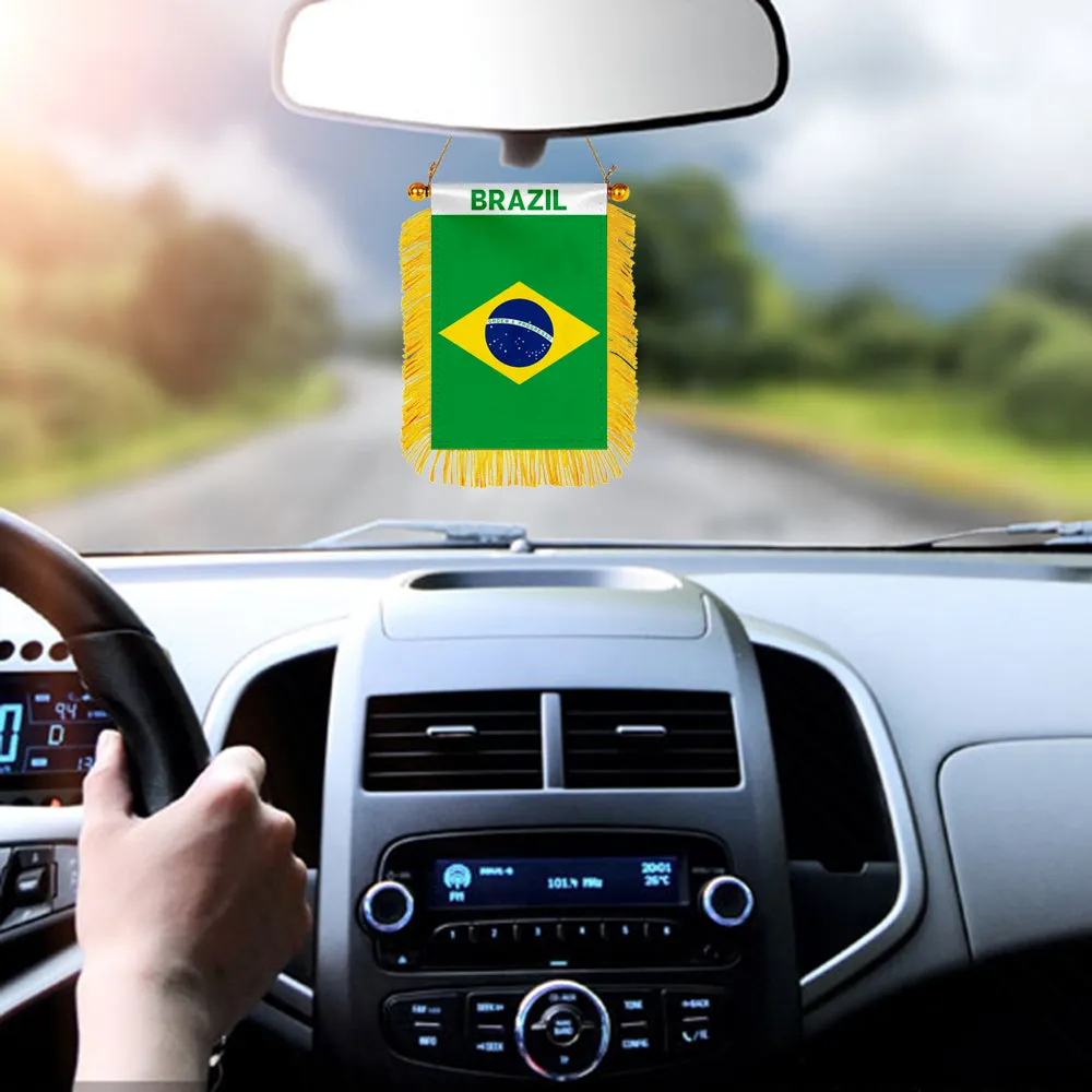 Brazil Mini Car Rearview Mirror Flag Banner - 2PC