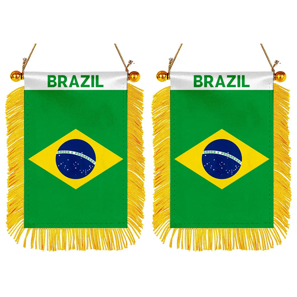 Brazil Mini Car Rearview Mirror Flag Banner - 2PC