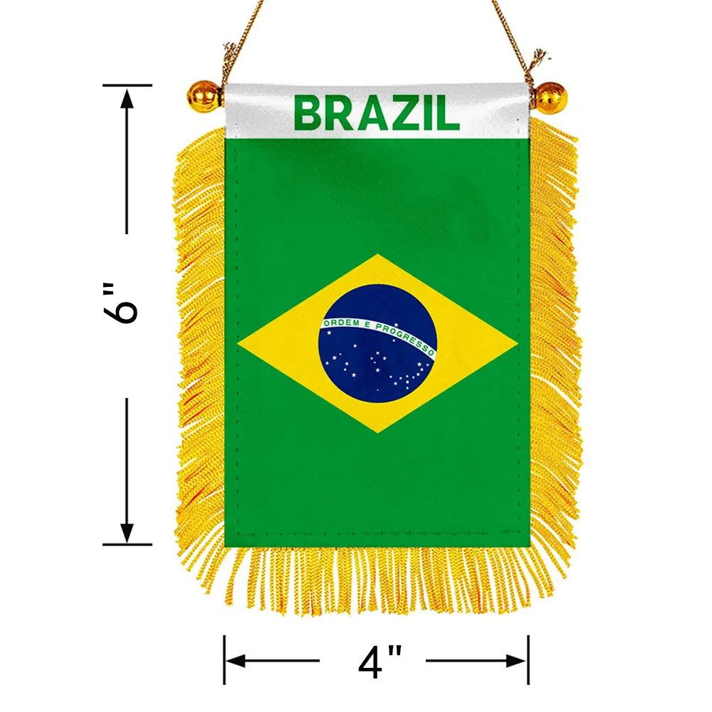 Brazil Mini Car Rearview Mirror Flag Banner - 2PC