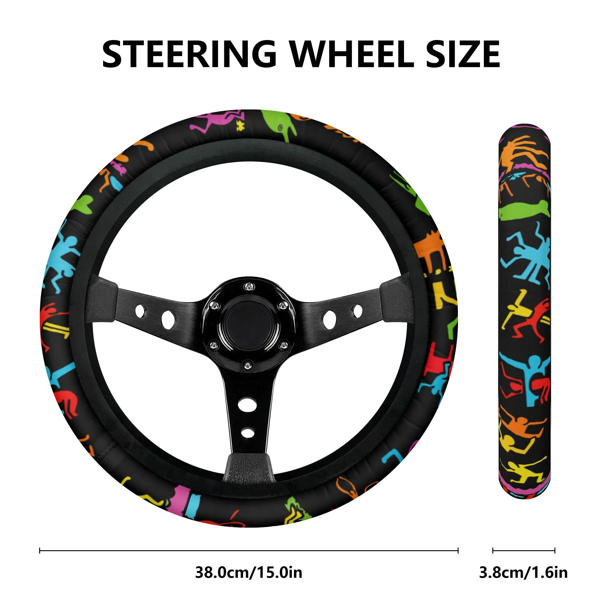 Car Accessories | Steering Wheel Cover | Universal Snug Fit | Wheel Wrap/Protector | Abstract Art- Haring Style