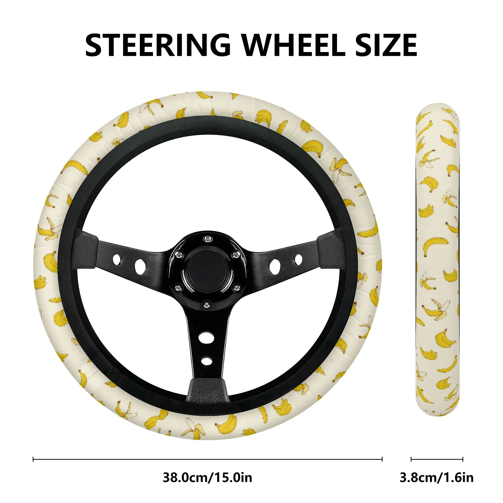 Car Accessories | Steering Wheel Cover | Universal Snug Fit | Wheel Wrap/Protector | Fun Yellow Bananas