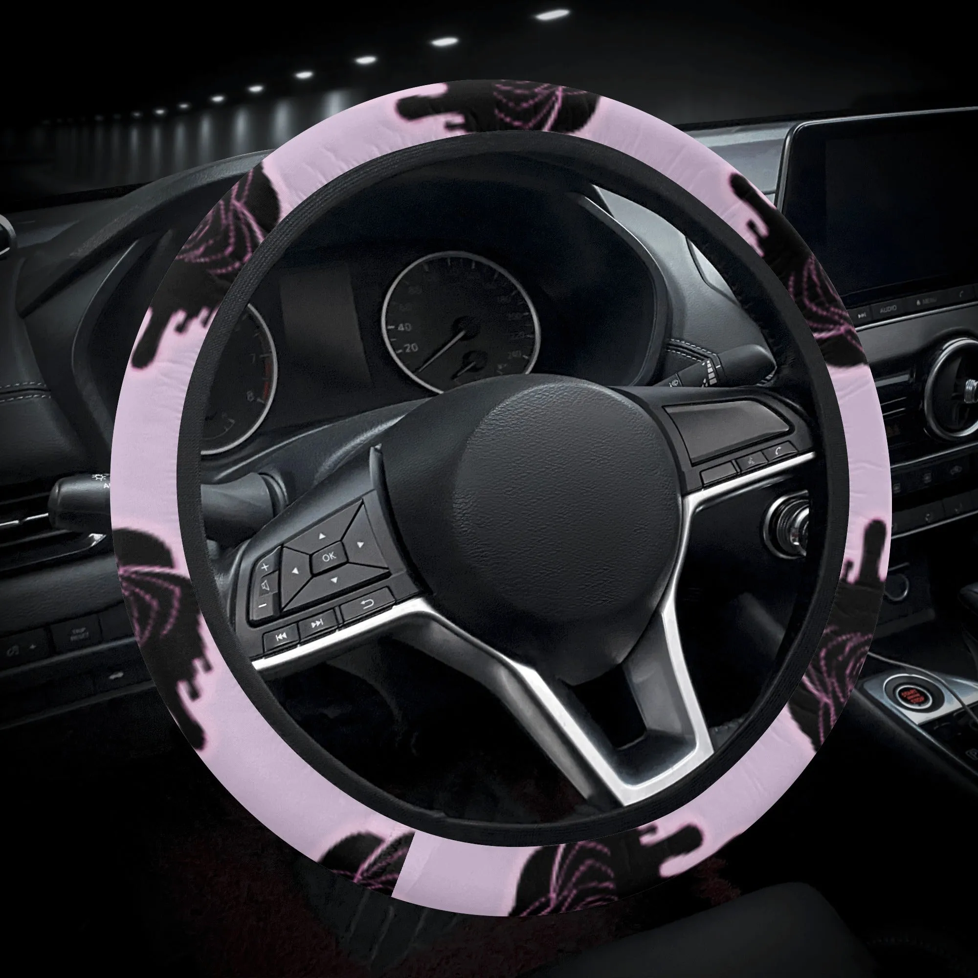 Car Accessories | Steering Wheel Cover | Universal Snug Fit | Wheel Wrap/Protector | Halloween-themed- Black Roses