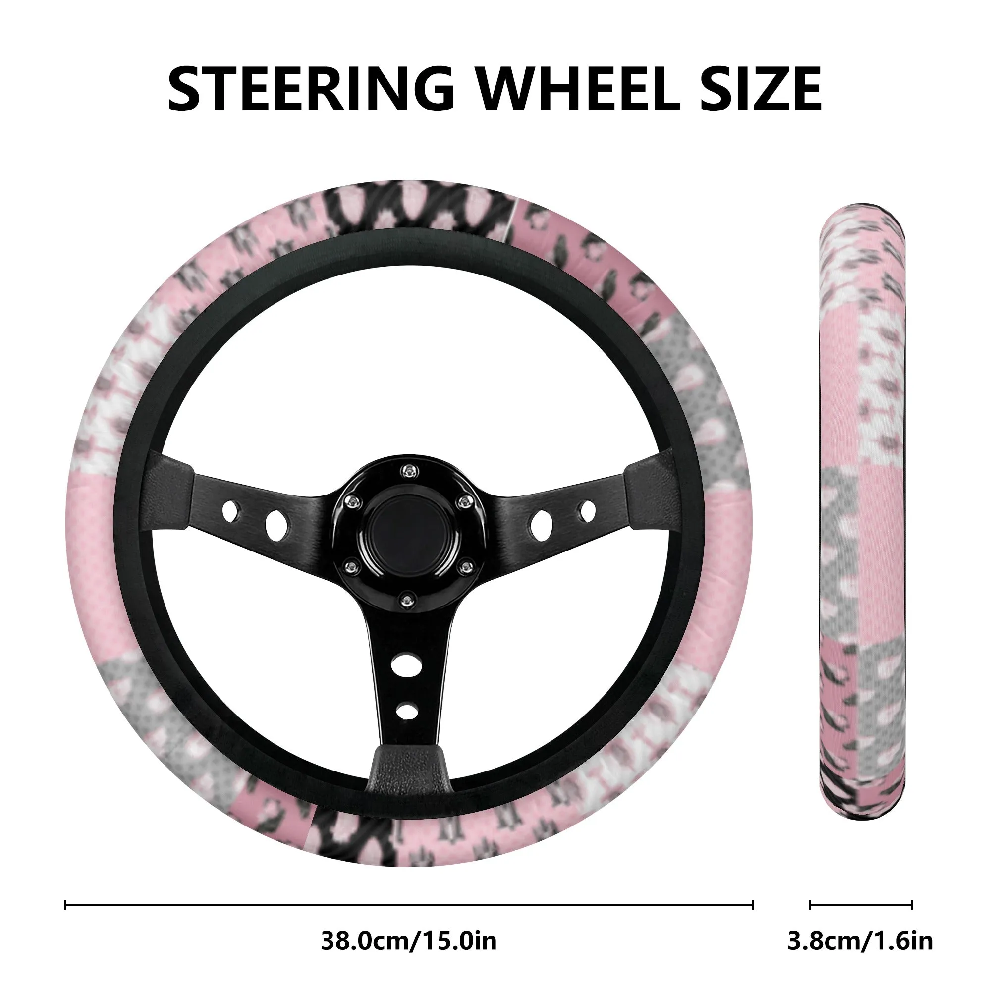 Car Accessories | Steering Wheel Cover | Universal Snug Fit | Wheel Wrap/Protector | Halloween-themed-Pastel Goth Checkered