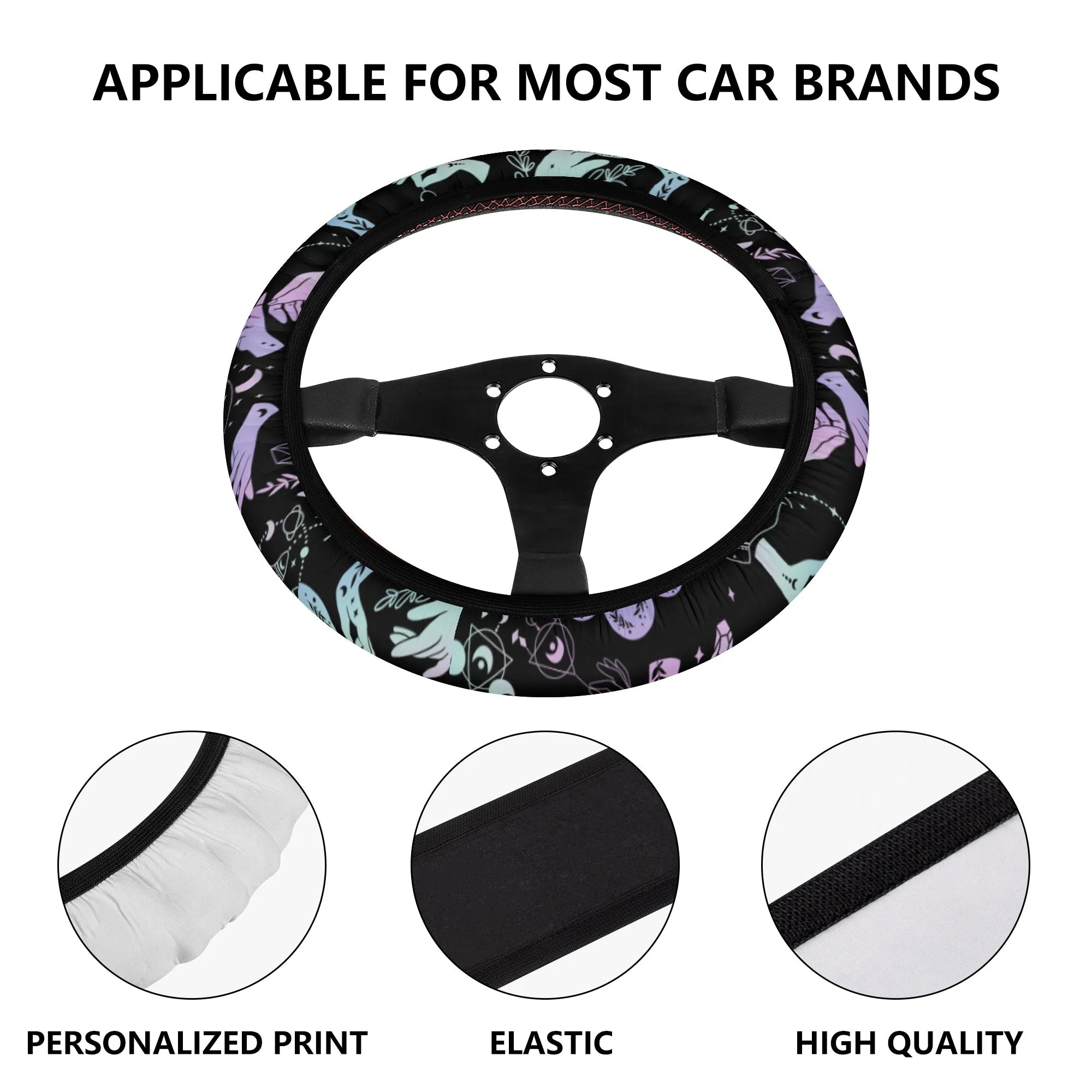 Car Accessories | Steering Wheel Cover | Universal Snug Fit | Wheel Wrap/Protector | Halloween-themed-Witchy Crystal Ball