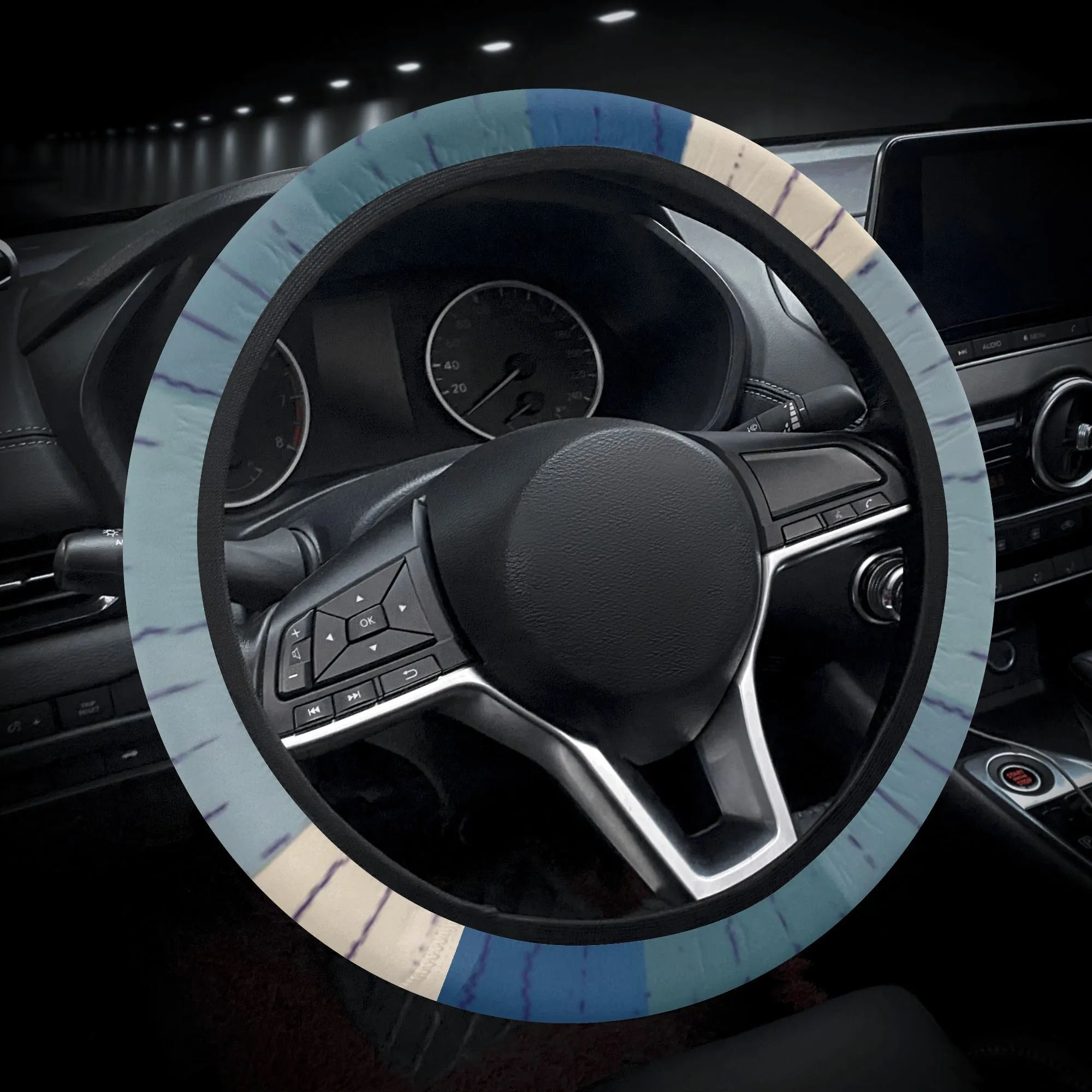 Car Accessories | Steering Wheel Cover | Universal Snug Fit | Wheel Wrap/Protector | Retro-themed- Blue Rainbow Sunset