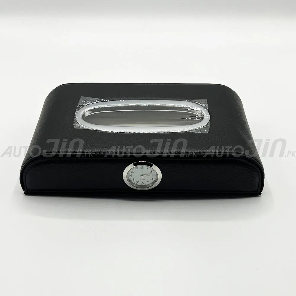 Car Tissue Box with Clock-Black