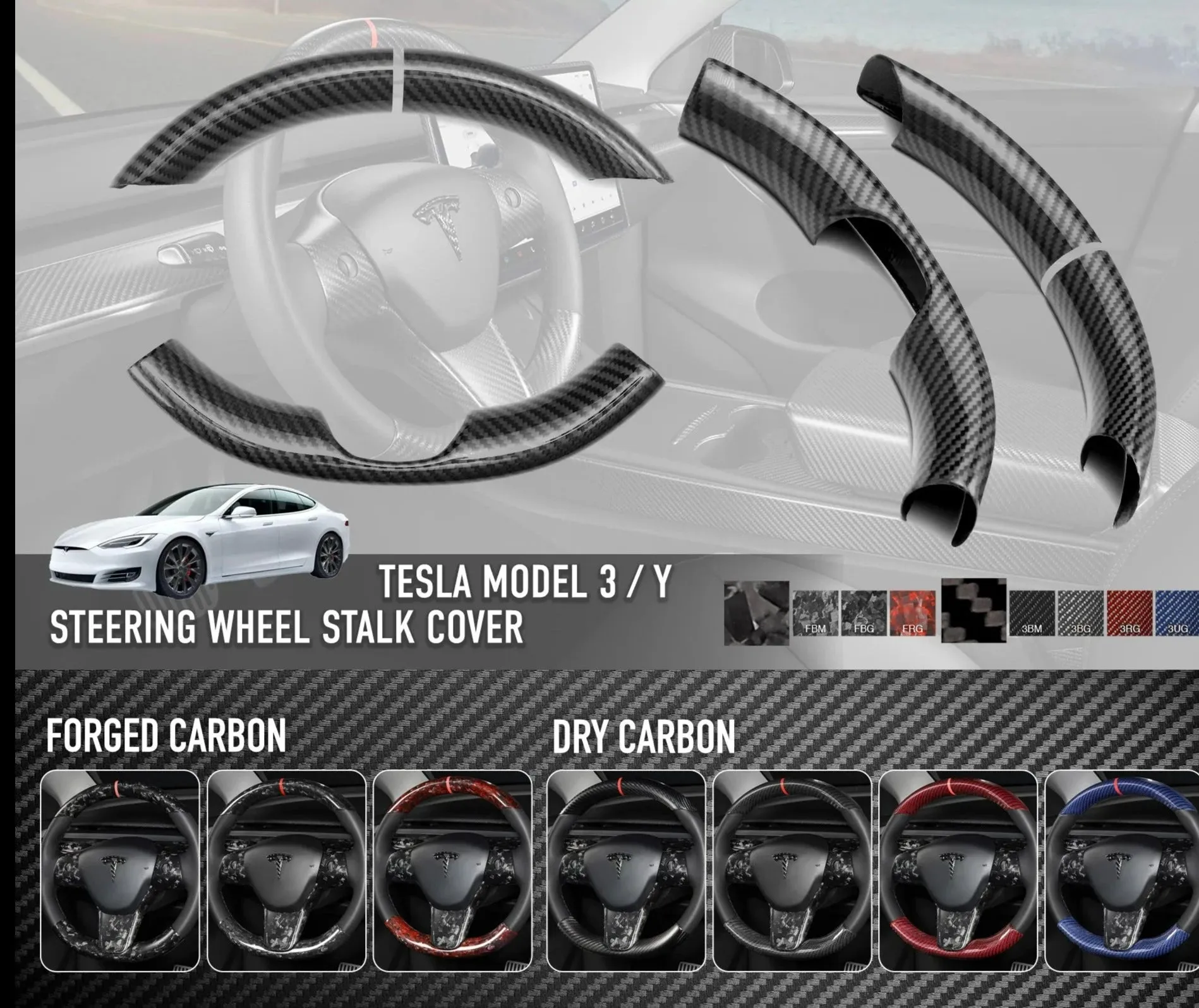 Carbonati USA Tesla Model 3 / Model Y Dry Carbon Fiber Steering Wheel Stalk Covers