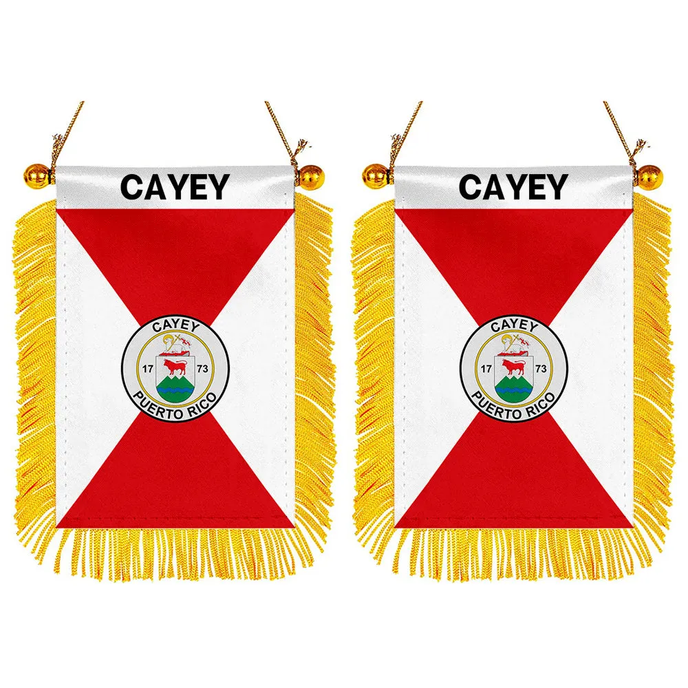 Cayey, Puerto Rico Flag  Mini Car Rearview Mirror Flag Banner - 2PC