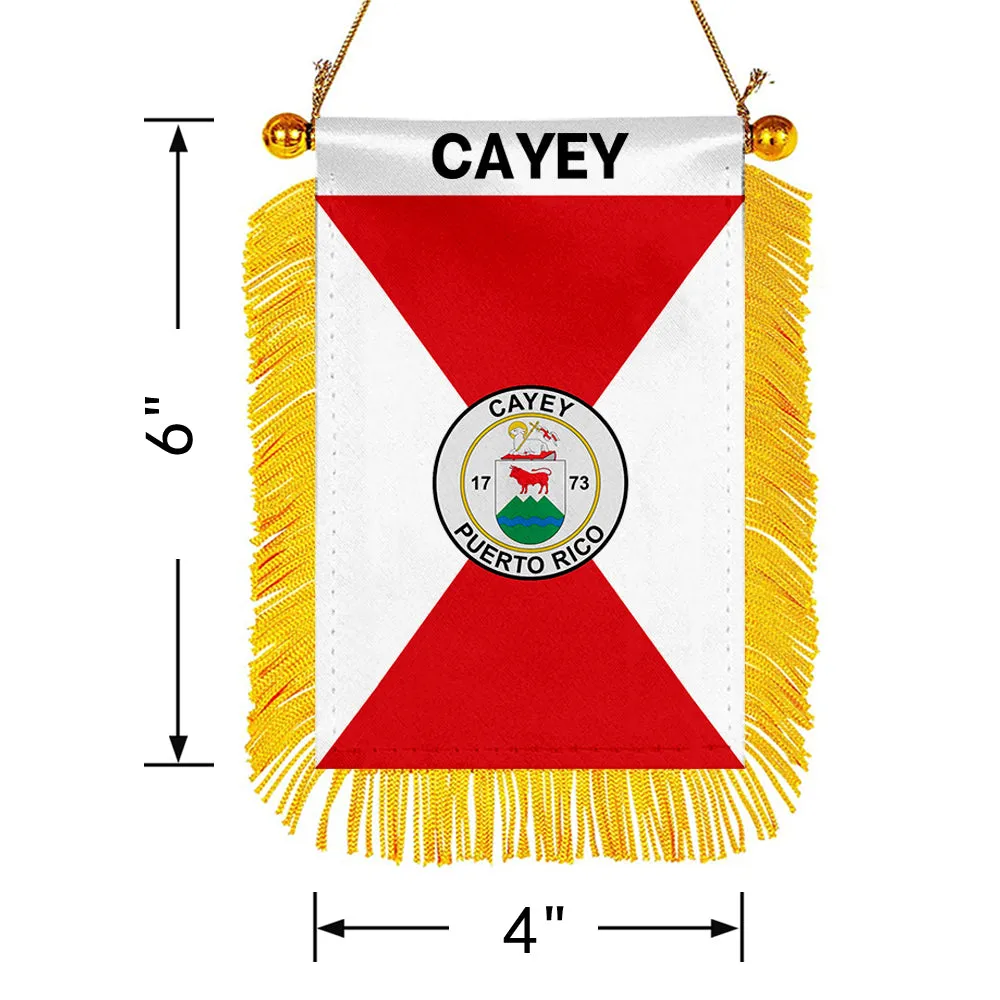 Cayey, Puerto Rico Flag  Mini Car Rearview Mirror Flag Banner - 2PC