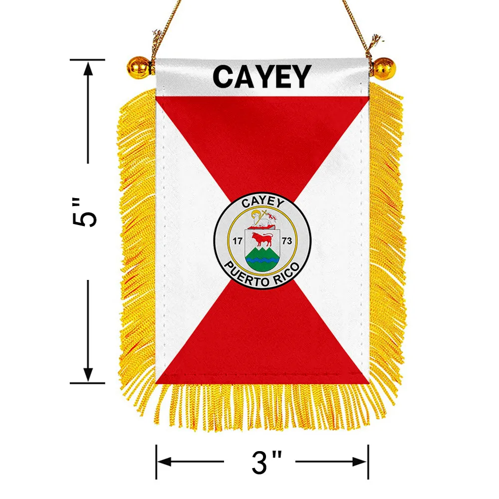 Cayey, Puerto Rico Flag  Mini Car Rearview Mirror Flag Banner - 2PC