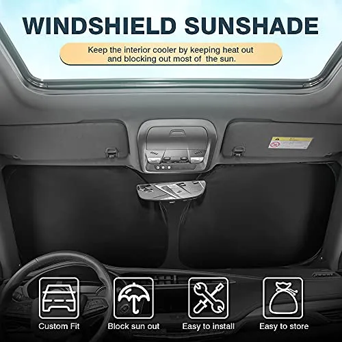 Custom Fit for Windshield Sun Shade 2021 2022 Ford Mustang Mach-e Foldable Car Front Window Sunshade Accessories Sun Visor Protector Reflective Cover Block UV Rays & Sun Heat