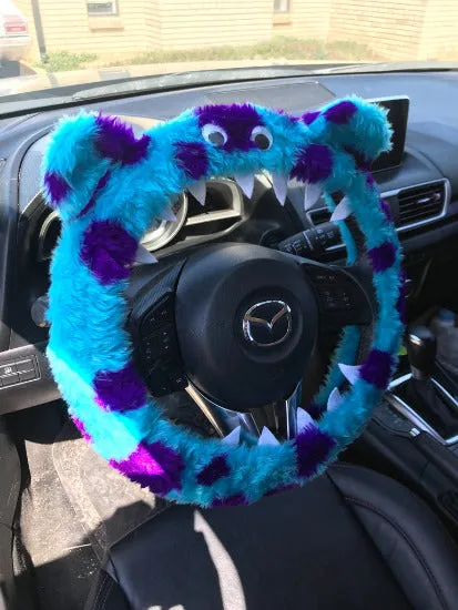 Cute Fuzzy faux fur Spotty Monster car steering wheel cover