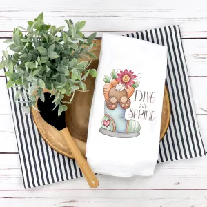 Dive Into Spring Tea Towel, Rain Boots, Spring Tea Towel, Kitchen Décor, Hostess Gift