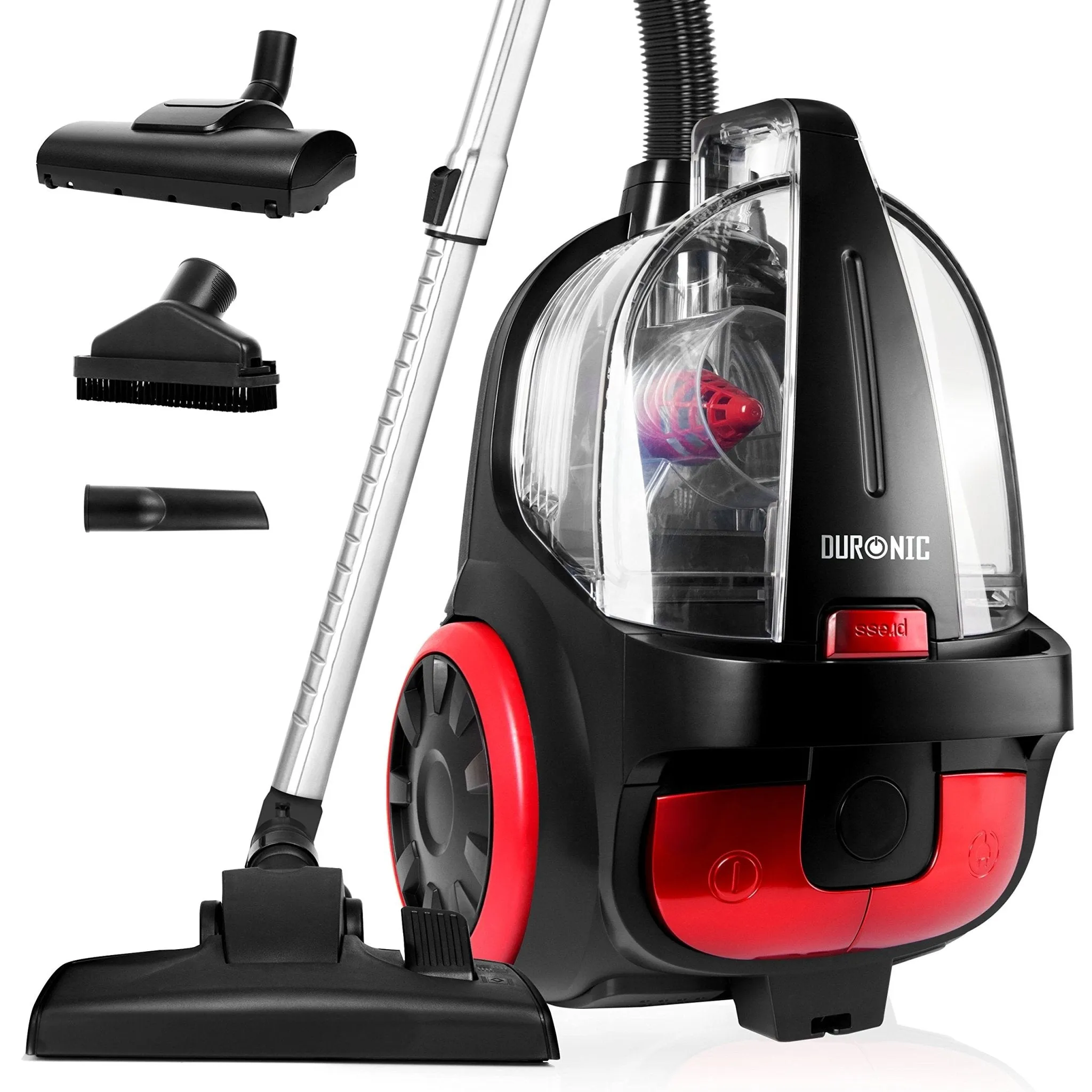 Duronic Bagless Cylinder Vacuum Cleaner VC5010, Cyclonic Carpet and Hard Floor Cleaner, 500W, Lightweight and Low Noise, HEPA Filter, Extendable Hose, Comes with 4 Attachments [Energy Class A ]