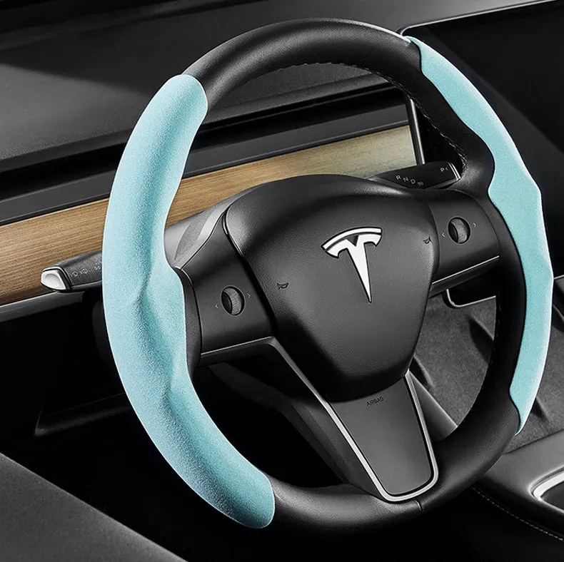 EVBASE Tesla Steering Wheel Cover Suede Alcantara Material Custom For Model 3 Y (2017-2024 Year)