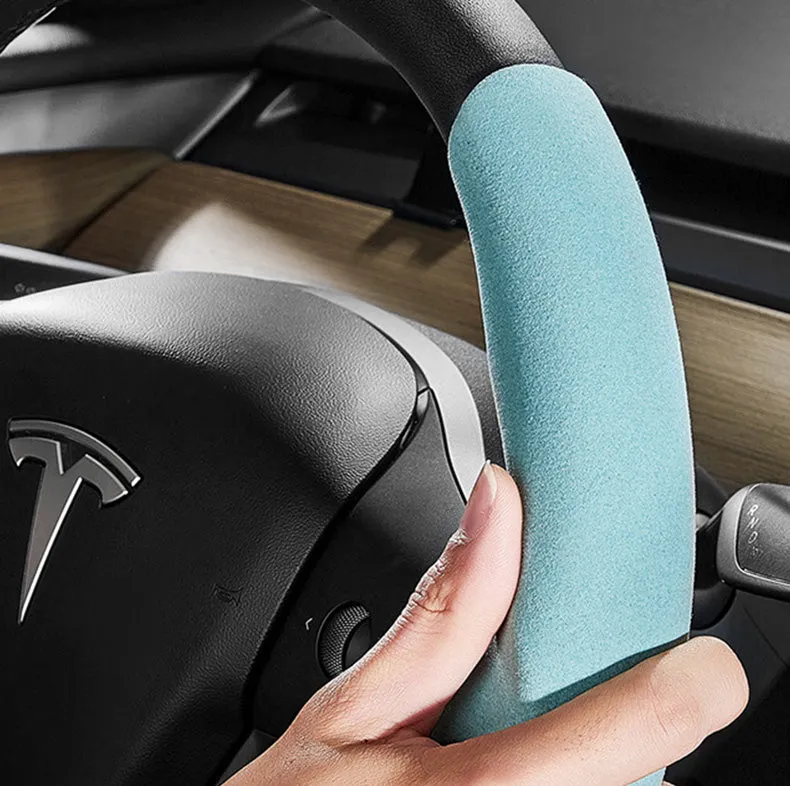 EVBASE Tesla Steering Wheel Cover Suede Alcantara Material Custom For Model 3 Y (2017-2024 Year)