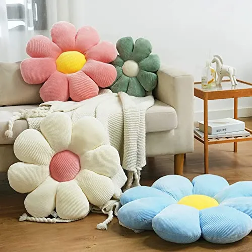 Flower Pillow Cute and Comfortable Floor Cushions Soft Fun Plant Throw Pillows Preppy Aesthetic Room Decor for Couch,Sofa,Chair(Sage Green,14.5)