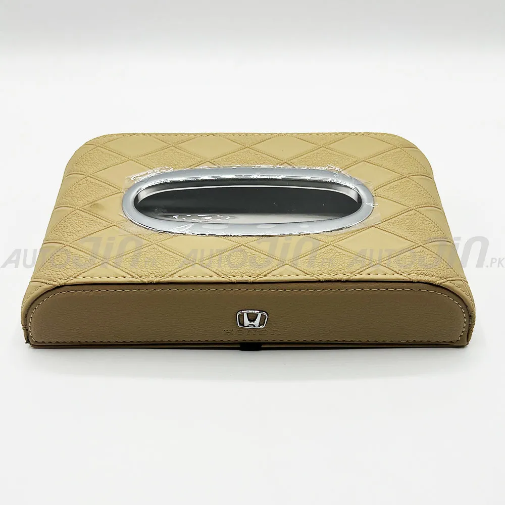 Honda Logo 7D PU Leather Tissue Box - Beige