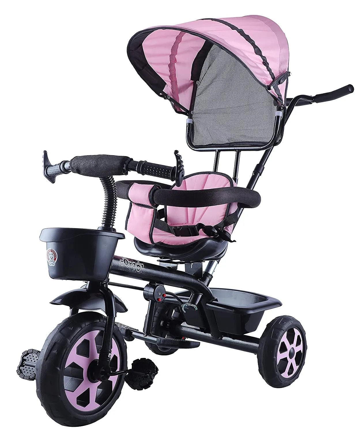 JoyRide Stroller Tricycle| Baby Trike|Tricycle with Canopy and Parental Adjust Push Handle for Kids|Boys|Girls Age Group 1.5 to 5 Years (Pink)