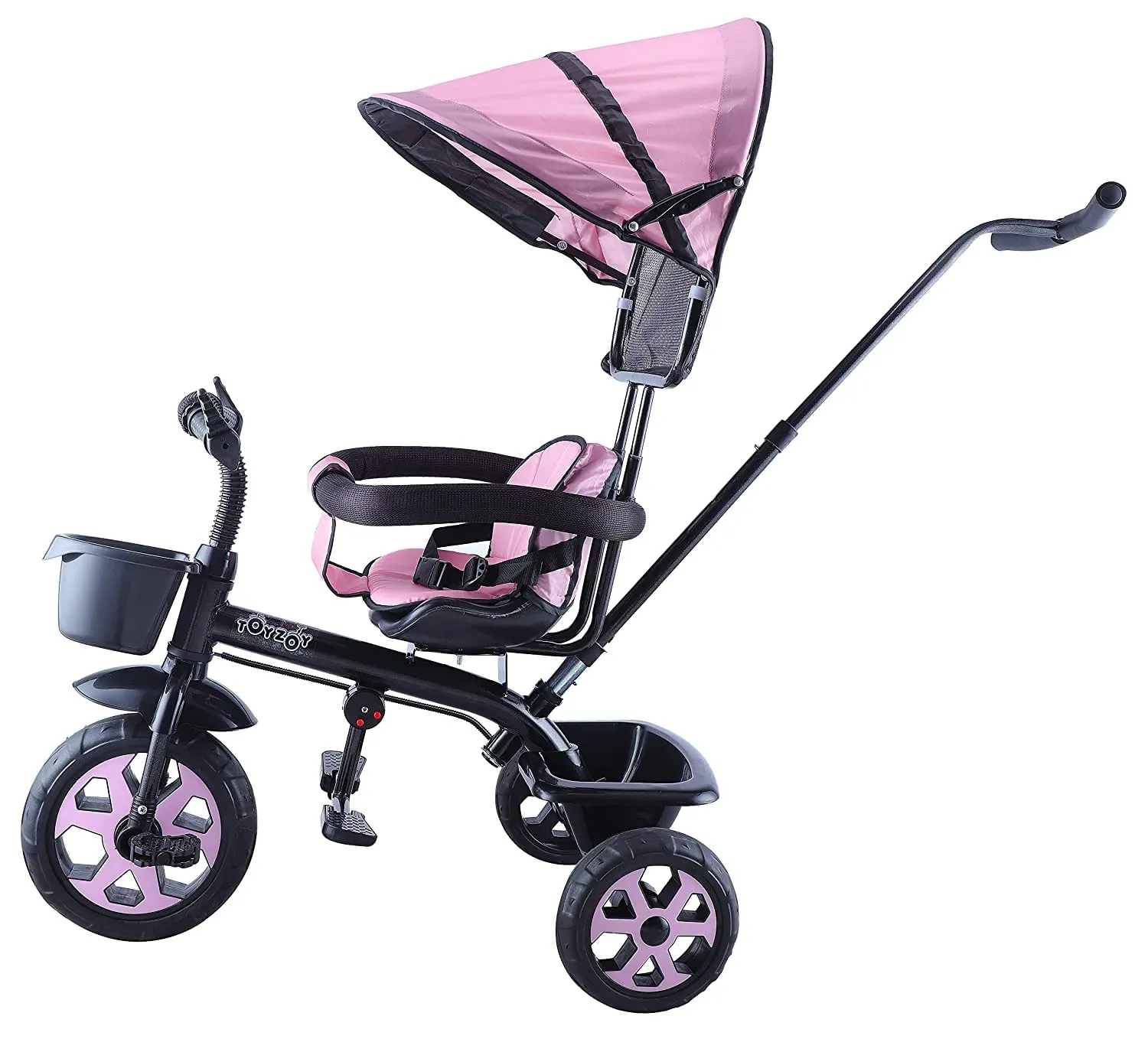 JoyRide Stroller Tricycle| Baby Trike|Tricycle with Canopy and Parental Adjust Push Handle for Kids|Boys|Girls Age Group 1.5 to 5 Years (Pink)