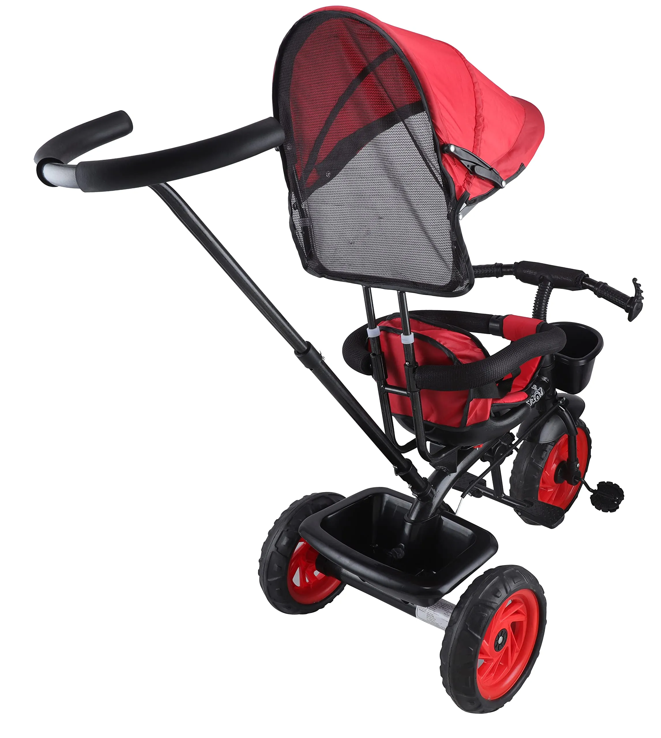 JoyRide Stroller Tricycle| Baby Trike|Tricycle with Canopy and Parental Adjust Push Handle for Kids|Boys|Girls Age Group 1.5 to 5 Years (Red)