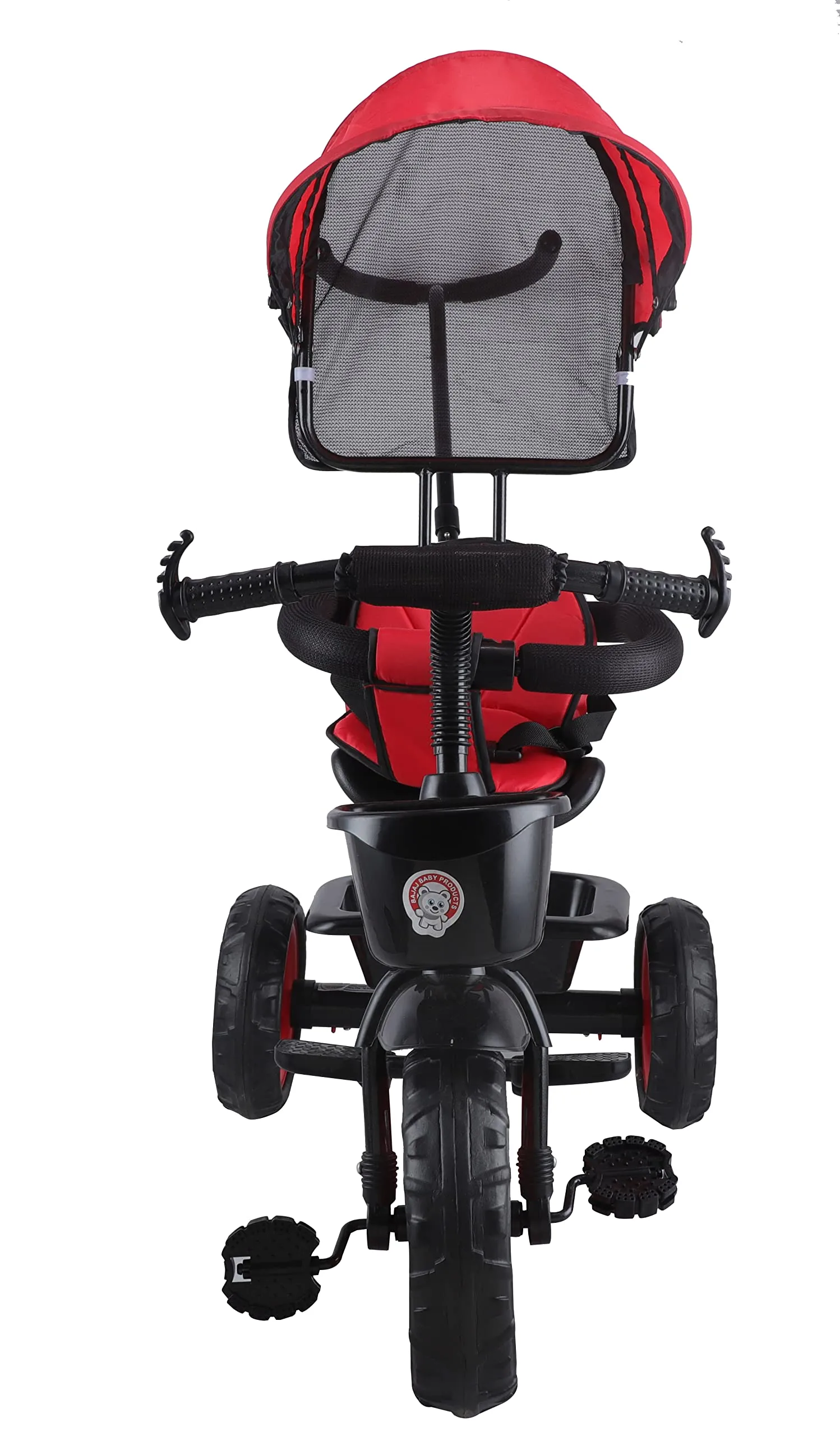 JoyRide Stroller Tricycle| Baby Trike|Tricycle with Canopy and Parental Adjust Push Handle for Kids|Boys|Girls Age Group 1.5 to 5 Years (Red)