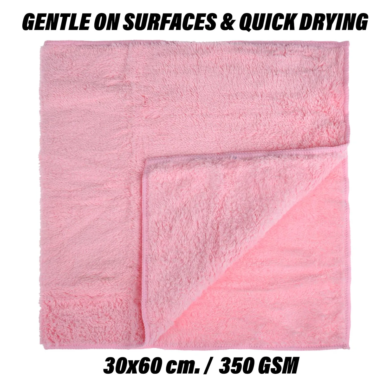 Kuber Industries Cleaning Towel | Reusable Cleaning Cloths for Kitchen | Duster Towel for Home Cleaning | 350 GSM Cleaning Cloth Towel for Car | Bike | 30x60 | Pack of 2 | Light Pink