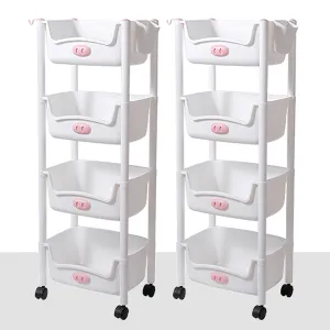 Kuber Industries (Set of 2) Slim Storage Organizer Rack | 4-Layer Rack for Storage | Laundry Organizers and Storage Racks | Side Rack for Kitchen | White