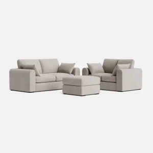 Langley Luxe Chenille 3 Seater & 2 Seater & Footstool Set - Pale Linen