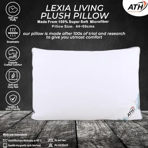 Lexia Microfiber Plush Pillow | Soft Comfortable Neck Support | Anti Bacterial | Adjustable Zipper,17x27inch