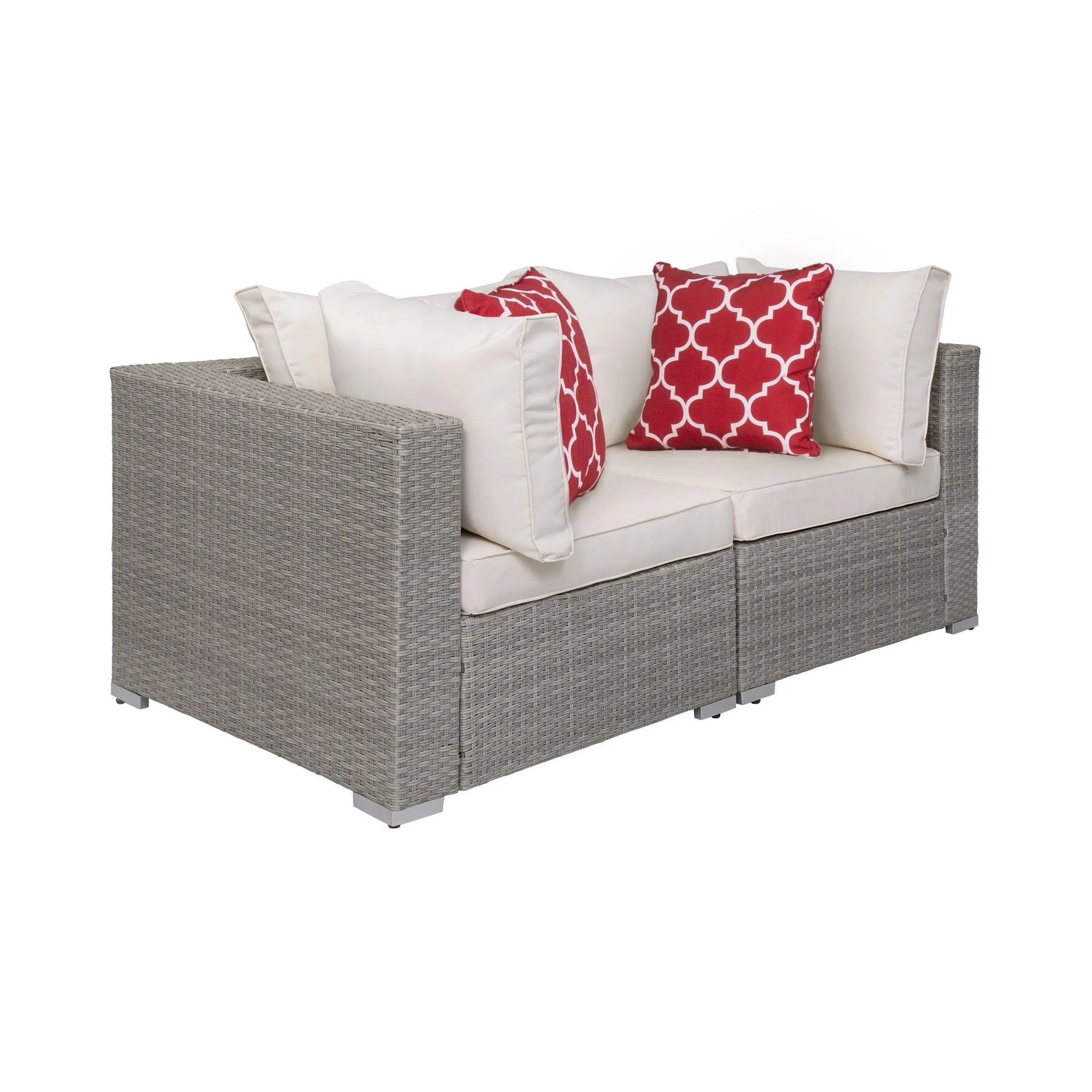 London 2-Piece Outdoor Patio Rattan Wicker Modular Sofa Gray/Ivory