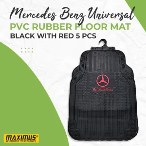 Mercedes Benz Universal PVC Rubber Floor Mat Black With Red Mix Design 5 Pcs - Pvc Floor Mats | Car Mats | Vehicle Mats | Foot Mat For Car