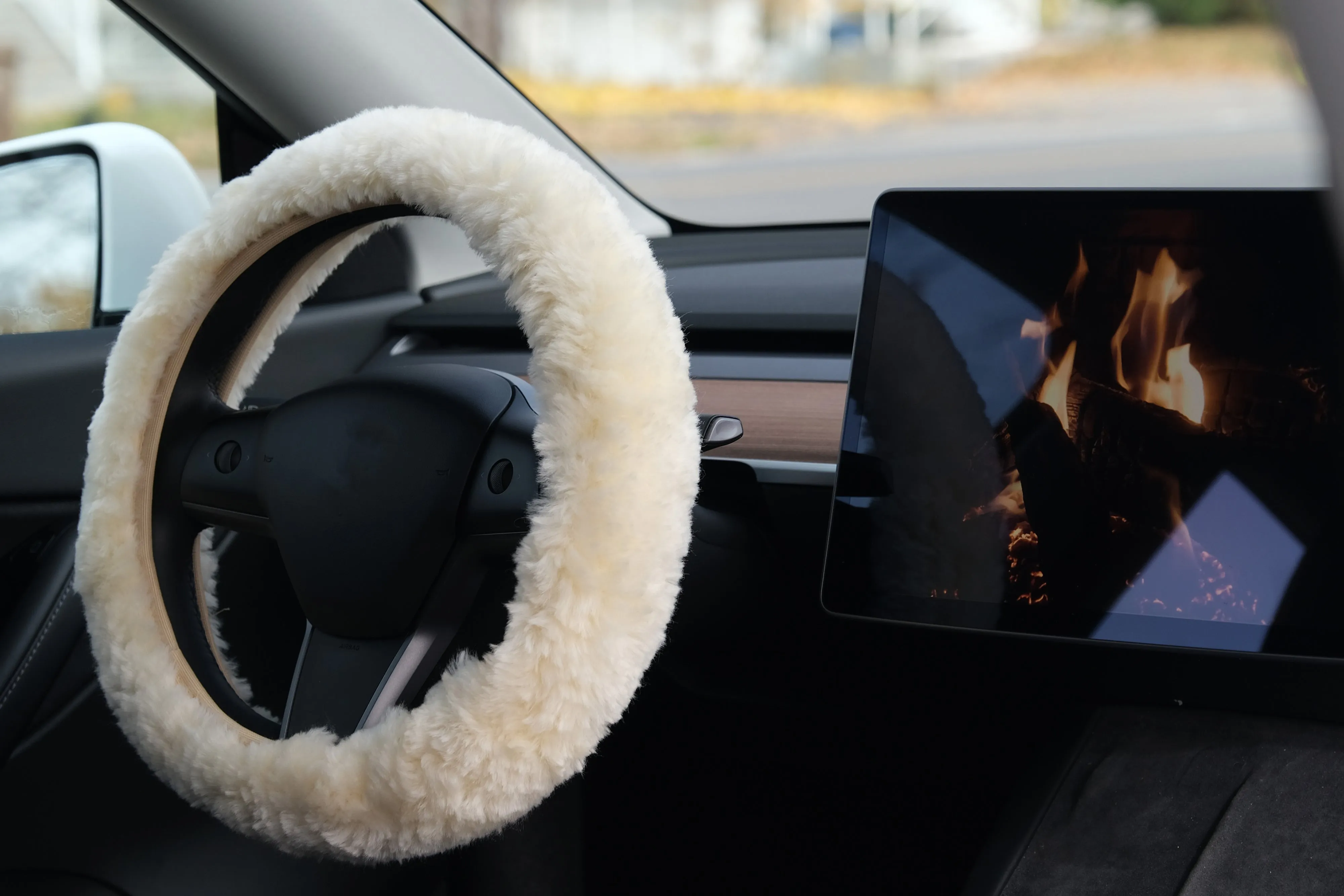 Natural Automotive Classic Sheepskin Steering Wheel Cover-1-Piece