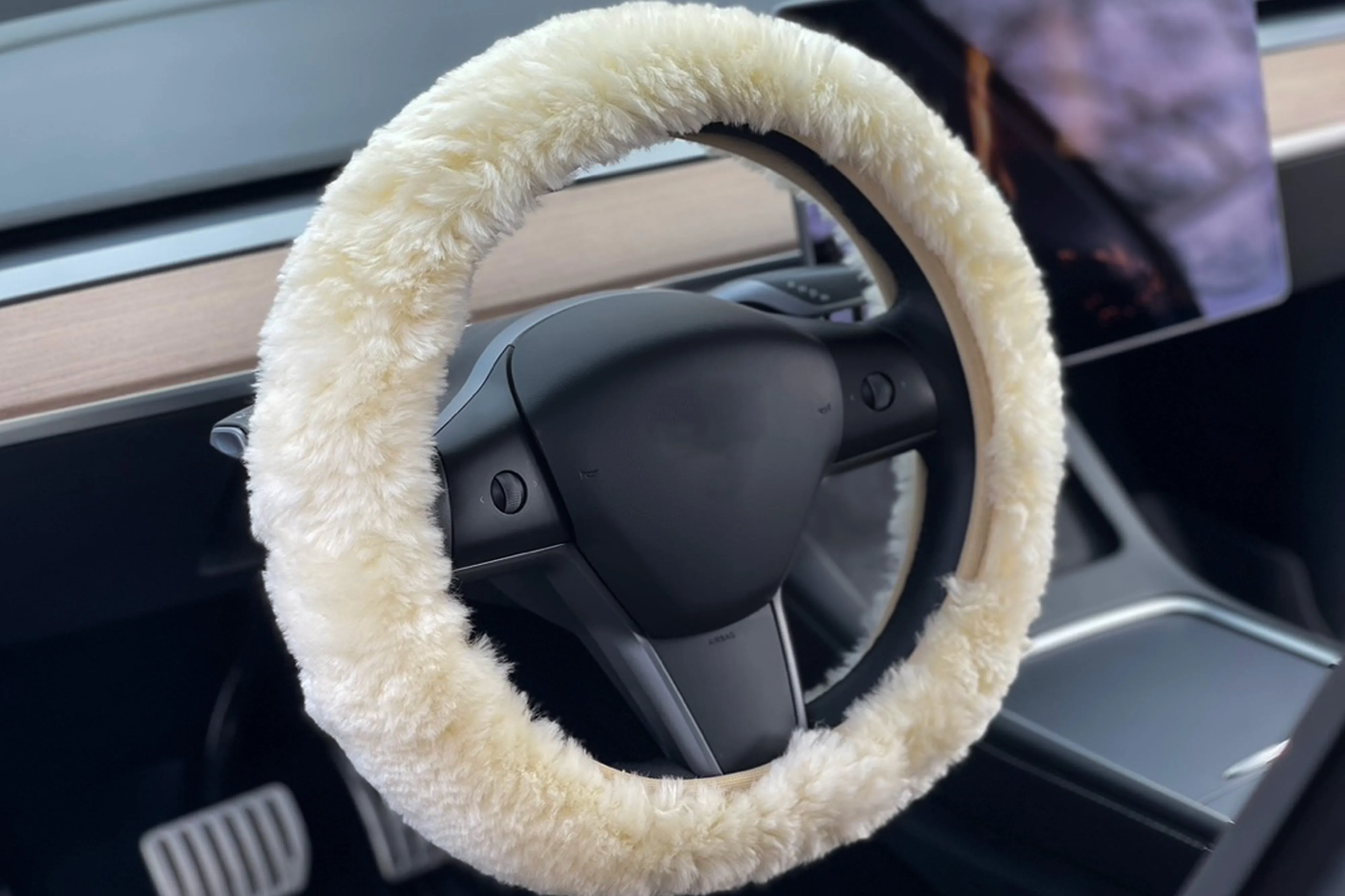 Natural Automotive Classic Sheepskin Steering Wheel Cover-1-Piece