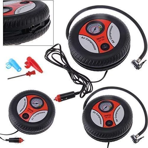 Portable Electric Mini DC 12V Tyre shape Air Compressor Pump for Car & Bike Tyre Tire Inflator Pump for Car and Bike Tyre Tire Inflator