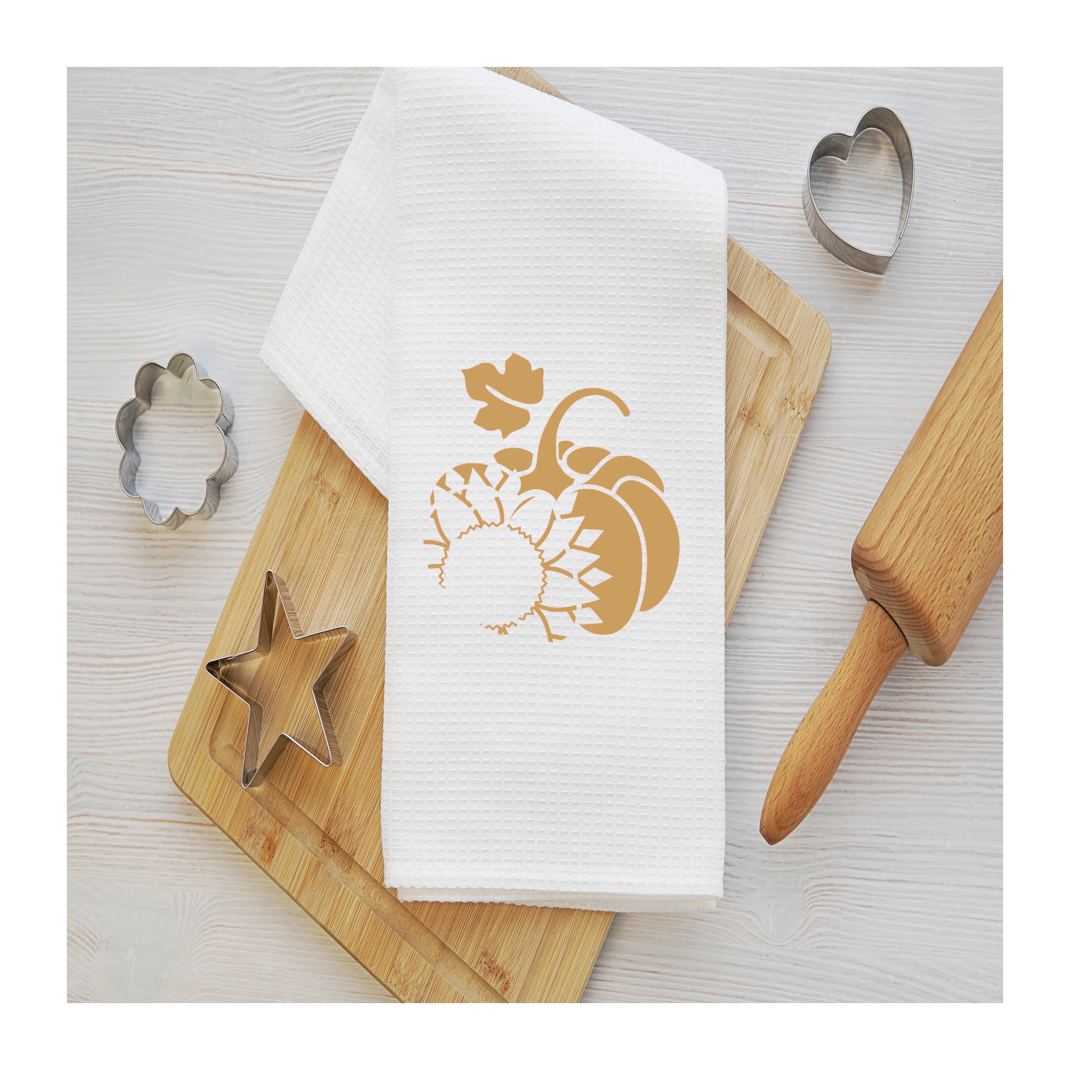 Pumpkin Sunflower Silhouette Tea Towel, Fall Design, Fall Kitchen Décor, Fall Party Décor