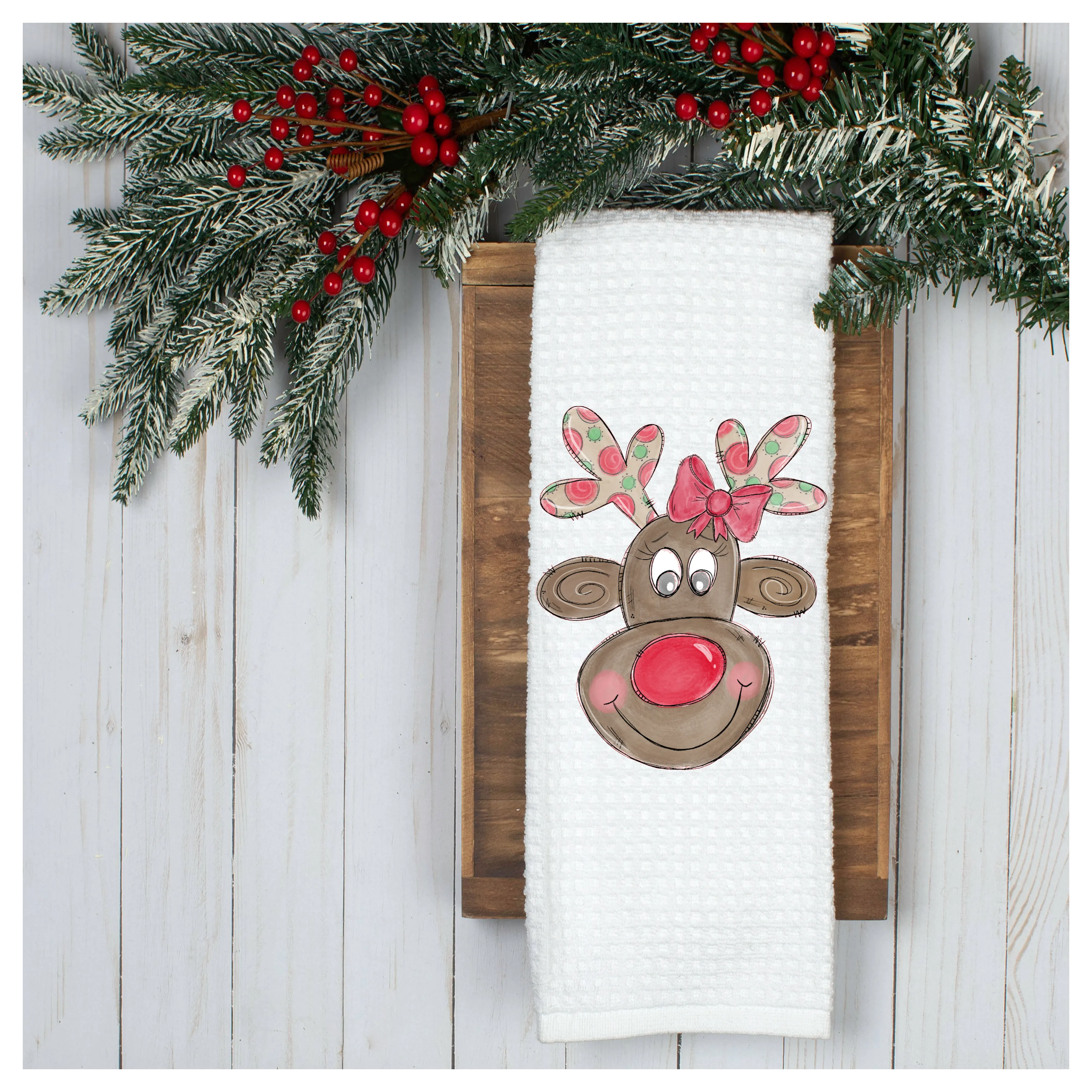 Reindeer Tea Towel, Holiday Tea Towel, Christmas Kitchen Décor, Christmas Party Décor, Hostess Holiday Gift