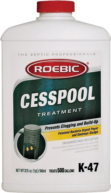 Roebic K-47 Cesspool Bacteria Treatment, Liquid, Straw, Earthy, 1 qt :EA: QUANTITY: 1