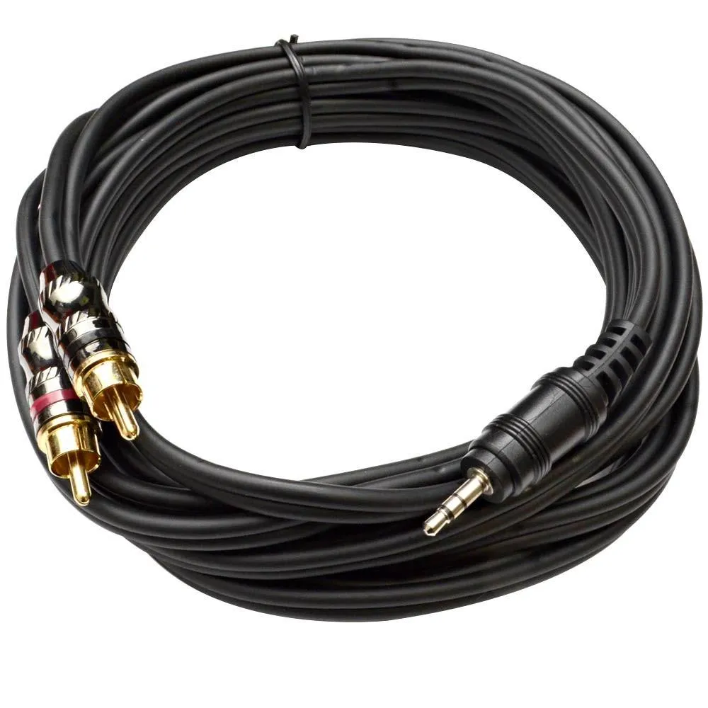 SA-iEMRCAM15 - Male 1/8" to Dual Male RCA Patch Cable - 15 Feet