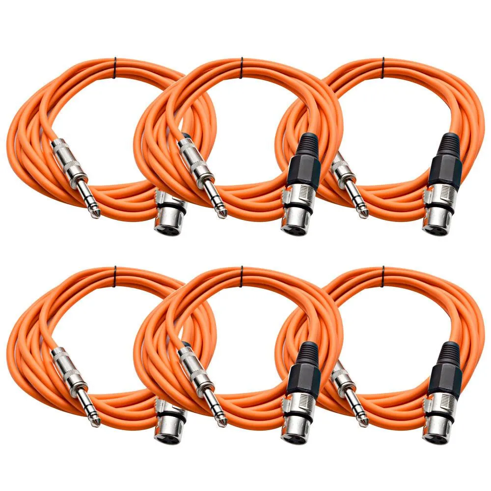 SATRXL-F10 - 6 Pack of Orange 10' XLR Female to TRS Patch Cables