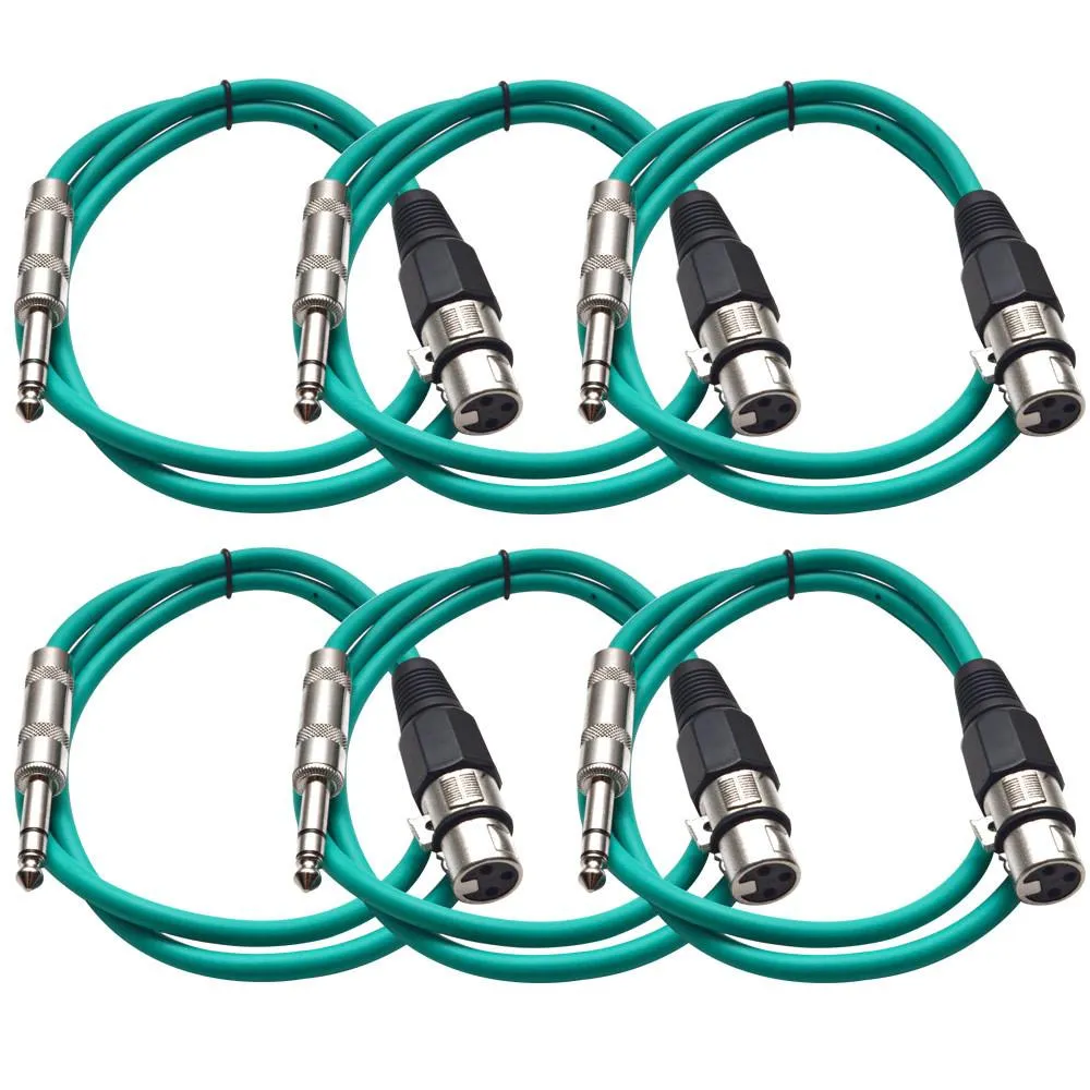 SATRXL-F2 - 6 Pack of Green 2' XLR Female to TRS Patch Cables