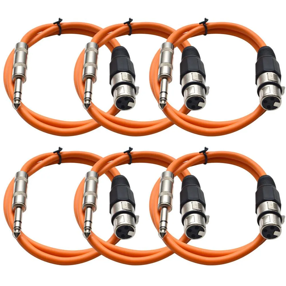 SATRXL-F2 - 6 Pack of Orange 2' XLR Female to TRS Patch Cables