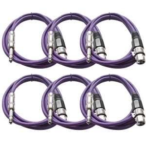 SATRXL-F6 - 6 Pack of Purple 6' XLR Female to TRS Patch Cables